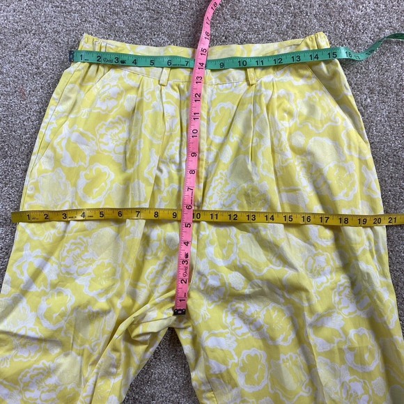 Vtg Lilly Pulitzer Pants 14 Yellow Floral Pleated Cotton Hi Waist Retro Lined - Picture 4 of 11
